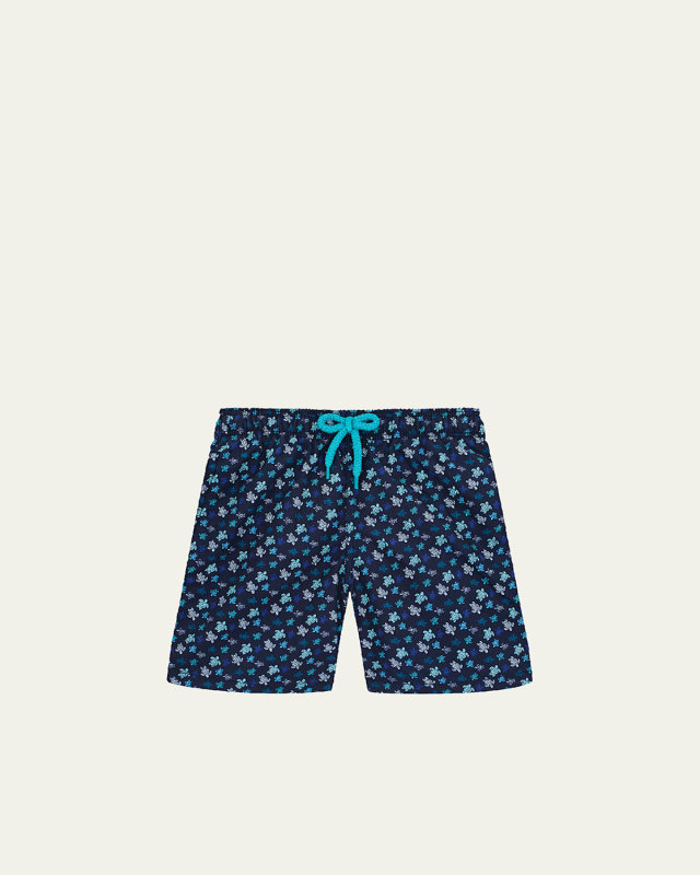 Boy's Multicolor Turtle-Print Swim Shorts, Size 2-14